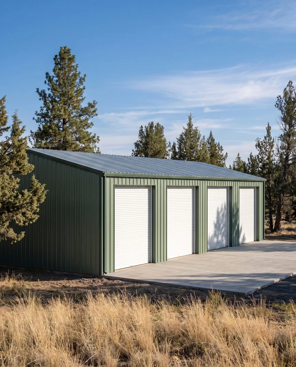 A tall conditioned boat and RV storage building with very tall wide roll-up doors