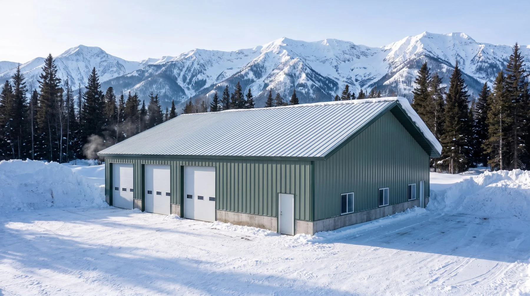 A commercial steel building in the Alaska landscape