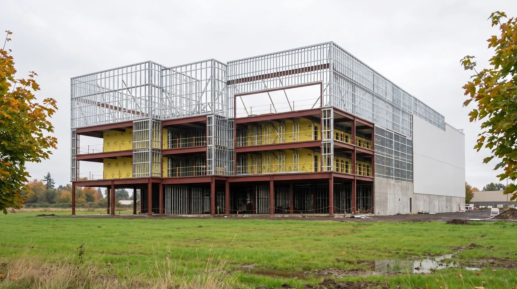 A commercial steel building in the Oregon landscape